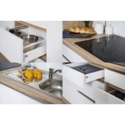 Respekta Küchenzeile Ohne E-Geräte 320 Cm Grifflos Weiß Hochglanz-Eiche Sägerau -Kuchenwelt 6980940 4384 4