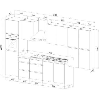 Respekta Küchenzeile Ohne E-Geräte 370 Cm Grifflos Schwarz Hochglanz-Weiß 4 Respekta Küchenzeile Ohne E-Geräte 370 Cm Grifflos Schwarz Hochglanz-Weiß – Bild 2