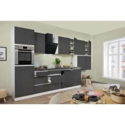 Respekta Küchenzeile Ohne E-Geräte 380 Cm Grifflos Grau Hochglanz-Weiß -Kuchenwelt 6981401 4384 3