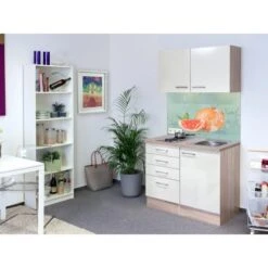 Flex-Well Exclusiv Miniküche Orlando 100 Cm Kaschmir Glanz-Sonoma Eiche