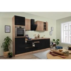 Respekta Premium Küchenzeile GLRP280HESSOES Grifflos 280 Cm Schwarz Eiche NB