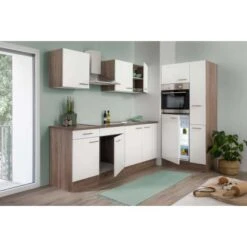 Respekta Küchenzeile Ohne E-Geräte 300 Cm Weiß Seidengl.-Eiche York -Kuchenwelt 7053911 4384 LBKB300EYW 03