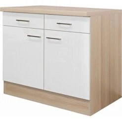 Flex-Well Exclusiv Unterschrank Abaco 100 Cm Perlmutt Glänzend-Akazie