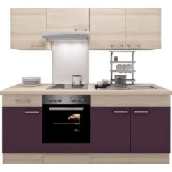 Flex-Well Exclusiv Küchenzeile Focus 210 Cm Akazie Nachbildung Aubergine -Kuchenwelt 7370810 4051 1