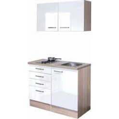 Flex-Well Exclusiv Miniküche Valero 100 Cm Hochglanz Weiß-Sonoma Eiche -Kuchenwelt 800 g 100 501 000 valero 1