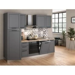 Marinelli Cucine Küchenzeile Liliane 270 Cm Vormontiert Anthrazit-Eiche Hell -Kuchenwelt 806891866417 2675 01