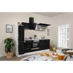 Respekta Premium Küchenzeile 240 Cm Schwarz Hochglanz-Weiß