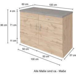 Held Möbel Unterschrank Sorrento 100x85x60 Cm 2 Tür. 2 Schubk. + Boden Wotan. -Kuchenwelt 853803 11016600 4