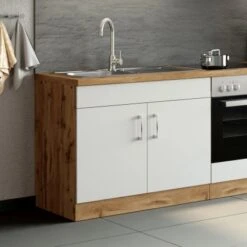 Held Möbel Spülenschrank Sorrento BxHxT 100x85x60 Cm 2 Türen Weiß-Wotaneiche -Kuchenwelt 853804 11016600 11