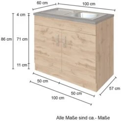 Held Möbel Spülenschrank Sorrento B100 X H85 X T60 Cm 2 Türen Wotaneiche -Kuchenwelt 853819 11016600 4