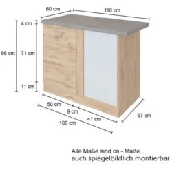 Held Möbel Eckunterschrank Sorrento 110 X 85 X 60 Cm M. Tür + EL-Boden Wotaneic. -Kuchenwelt 853845 11016600 4