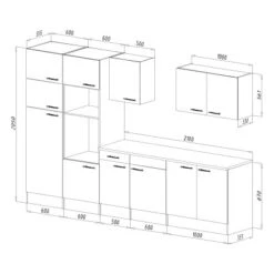 Respekta Küchenzeile KB330EYWMIGKE 330 Cm Weiß Seidengl.-Eiche York Nachbildung -Kuchenwelt 9101 skizze kb330ey mi gke 1