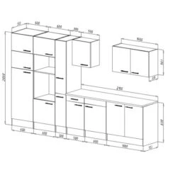 Respekta Küchenzeile KB360EYWMIGKE 360 Cm Weiß Seidengl.-Eiche York Nachbildung -Kuchenwelt 9168 skizze kb360ey mi gke