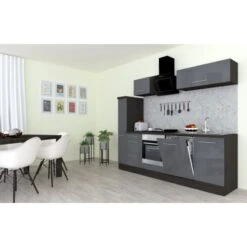 Respekta Premium Küchenzeile 250 Cm Grau Hochglanz-Eiche Grau -Kuchenwelt 928072 4384 1