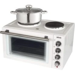 Silva Mini Backofen Inklusive 2 Herdplatten 3300 W, 230°C -Kuchenwelt 9401021 2254 KK2900mitTopf