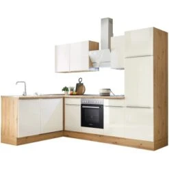 Respekta Küchenzeile Marleen 280 Cm Artisan-Eiche Weiß Hochglanz Winkel -Kuchenwelt 980048 4384 4