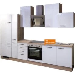 Flex-Well Exclusiv Küchenzeile Valero 310 Cm Hochglanz Weiß-Sonoma Eiche -Kuchenwelt G3102601012GSPValerofrei 2