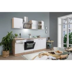 Respekta Economy Küchenzeile KB210ESWSC 210 Cm Weiß-Eiche Sägerau Glänzend -Kuchenwelt KB210ESWSC Kuechenzeile 02