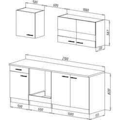 Respekta Economy Küchenzeile KB210ESWSC 210 Cm Weiß-Eiche Sägerau Glänzend -Kuchenwelt KB210ESWSC Kuechenzeile 03