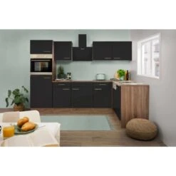 Respekta Winkelküche 280 Cm Schwarz-Seidenglanz Eiche-York -Kuchenwelt KBL280EYSS Kuechenzeile 02