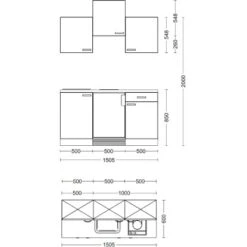 Flex-Well Exclusiv Singleküche Capri 150 Cm Schwarz Matt-Endgrain Oak 20 Flex-Well Exclusiv Singleküche Capri 150 Cm Schwarz Matt-Endgrain Oak -Kuchenwelt Skizze G1501001000 28mmAPL