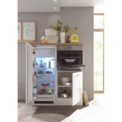 Respekta Premium Küchenzeile BERP320HWWC 320 Cm Weiß Hochglanz -Kuchenwelt backofenksblock geoeffnet