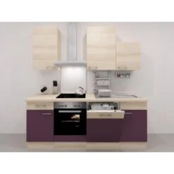 Flex-Well Exclusiv Küchenzeile Focus 220 Cm Akazie Nachbildung Aubergine -Kuchenwelt block p878220 focus neu 1