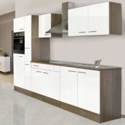 Respekta Küchenzeile KB300EYW 300 Cm Weiß Seidenglanz-Eiche York Nachbildung -Kuchenwelt chenzeile KB300EYW 300cm 1