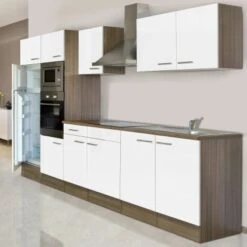 Respekta Küchenzeile KB330EYWMIGKE 330 Cm Weiß Seidengl.-Eiche York Nachbildung -Kuchenwelt eile KB330EYWMIGKE 330cm 1