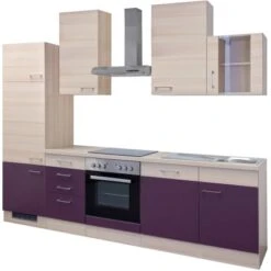 Flex-Well Exclusiv Küchenzeile Focus 280 Cm Akazie-Aubergine -Kuchenwelt g 280 2302 011 focus frei
