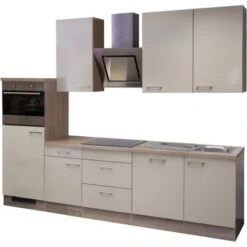 Flex-Well Exclusiv Küchenzeile Orlando 280 Cm Kaschmir Glanz-Sonoma Eiche NB -Kuchenwelt g 280 2315 015 nepal frei