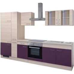 Flex-Well Exclusiv Küchenzeile Focus 300 Cm Akazie-Aubergine -Kuchenwelt g 300 2501 042 focus frei