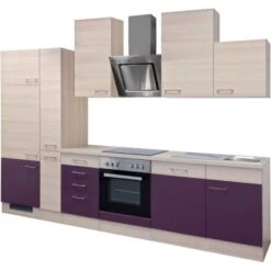 Flex-Well Exclusiv Küchenzeile Focus 310 Cm Akazie-Aubergine -Kuchenwelt g 310 2601 012 focus frei