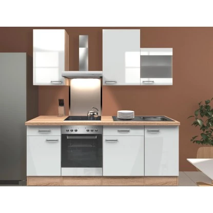 Flex-Well Exclusiv Küchenzeile Valero 220 Cm Hochglanz Weiß-Sonoma Eiche 3 Flex-Well Exclusiv Küchenzeile Valero 220 Cm Hochglanz Weiß-Sonoma Eiche