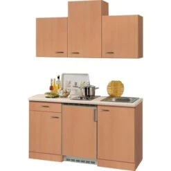 Flex-Well Classic Küchenzeile Nano 150 Cm Buche Nachbildung -Kuchenwelt singlekuechenblock150cm 2 1