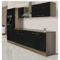 Respekta Küchenzeile KB300EYS 300 Cm Schwarz Seidengl.-Eiche York Nachbildung -Kuchenwelt ta Kuechenzeile KB300EYS 1